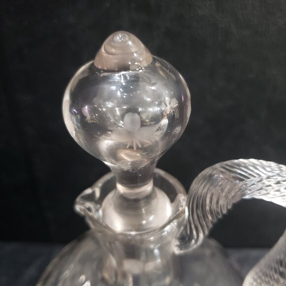 Victorian Hand Blown Decanter With Floral Bouquet And Twisted Rope Handle - Picture 4 of 10